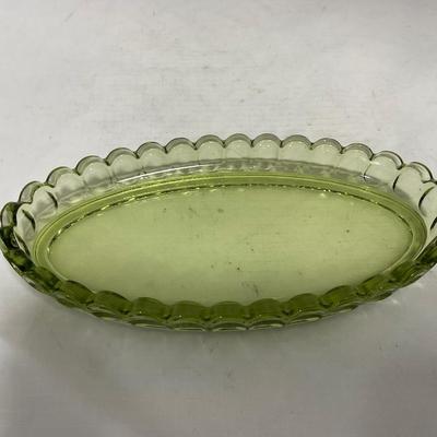 -115- Green Glass | Long | Covered Butter Dish