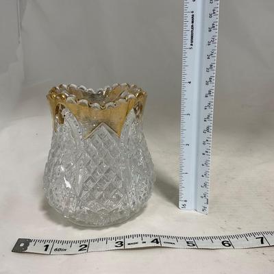 -116- Heavy Clear with Gold Accents | Covered Butter Dish | Lidded Jar | Jar | Creamer & Sugar