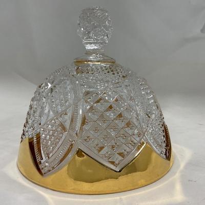 -116- Heavy Clear with Gold Accents | Covered Butter Dish | Lidded Jar | Jar | Creamer & Sugar