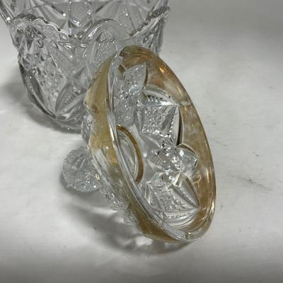 -116- Heavy Clear with Gold Accents | Covered Butter Dish | Lidded Jar | Jar | Creamer & Sugar