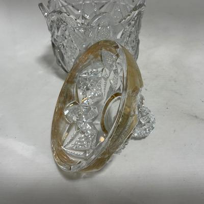 -116- Heavy Clear with Gold Accents | Covered Butter Dish | Lidded Jar | Jar | Creamer & Sugar