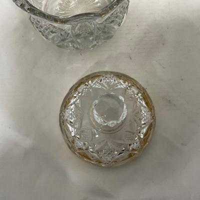-116- Heavy Clear with Gold Accents | Covered Butter Dish | Lidded Jar | Jar | Creamer & Sugar