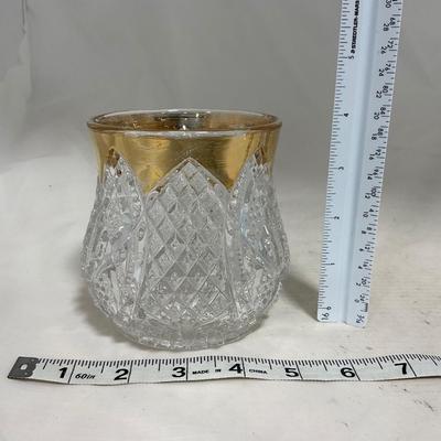 -116- Heavy Clear with Gold Accents | Covered Butter Dish | Lidded Jar | Jar | Creamer & Sugar