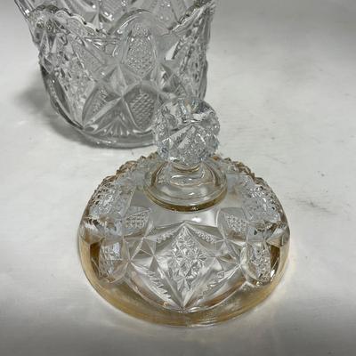 -116- Heavy Clear with Gold Accents | Covered Butter Dish | Lidded Jar | Jar | Creamer & Sugar