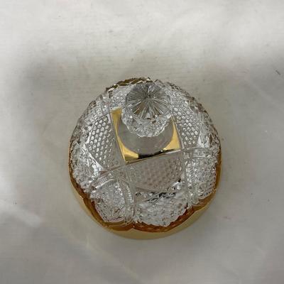 -116- Heavy Clear with Gold Accents | Covered Butter Dish | Lidded Jar | Jar | Creamer & Sugar