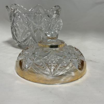 -116- Heavy Clear with Gold Accents | Covered Butter Dish | Lidded Jar | Jar | Creamer & Sugar