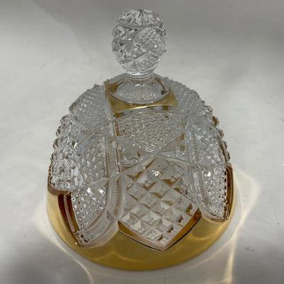 -116- Heavy Clear with Gold Accents | Covered Butter Dish | Lidded Jar | Jar | Creamer & Sugar