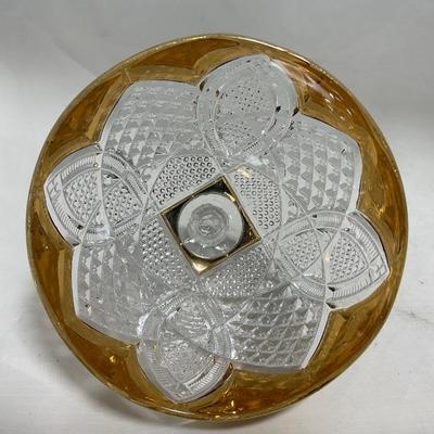 -116- Heavy Clear with Gold Accents | Covered Butter Dish | Lidded Jar | Jar | Creamer & Sugar