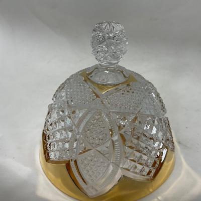 -116- Heavy Clear with Gold Accents | Covered Butter Dish | Lidded Jar | Jar | Creamer & Sugar