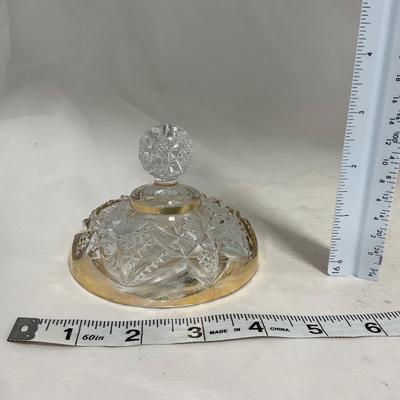 -116- Heavy Clear with Gold Accents | Covered Butter Dish | Lidded Jar | Jar | Creamer & Sugar