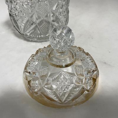 -116- Heavy Clear with Gold Accents | Covered Butter Dish | Lidded Jar | Jar | Creamer & Sugar