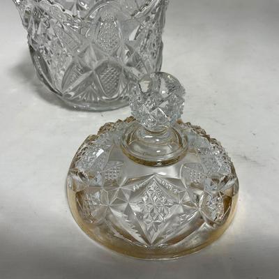 -116- Heavy Clear with Gold Accents | Covered Butter Dish | Lidded Jar | Jar | Creamer & Sugar
