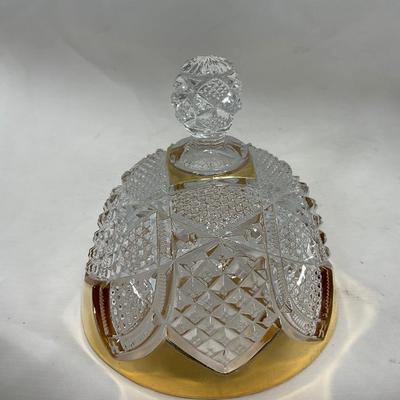 -116- Heavy Clear with Gold Accents | Covered Butter Dish | Lidded Jar | Jar | Creamer & Sugar