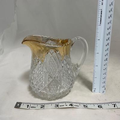 -116- Heavy Clear with Gold Accents | Covered Butter Dish | Lidded Jar | Jar | Creamer & Sugar