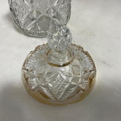 -116- Heavy Clear with Gold Accents | Covered Butter Dish | Lidded Jar | Jar | Creamer & Sugar