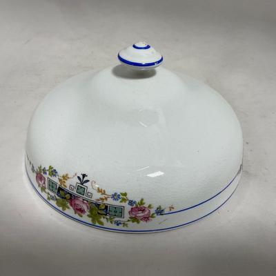 -119- White with Floral Designs | Insert | Marked | Covered Butter Dish