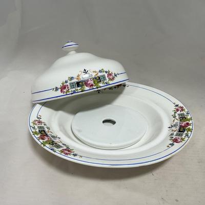 -119- White with Floral Designs | Insert | Marked | Covered Butter Dish