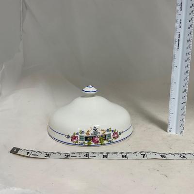-119- White with Floral Designs | Insert | Marked | Covered Butter Dish