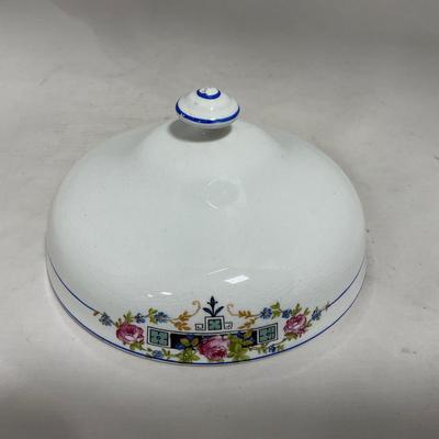 -119- White with Floral Designs | Insert | Marked | Covered Butter Dish
