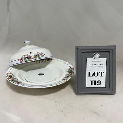 -119- White with Floral Designs | Insert | Marked | Covered Butter Dish