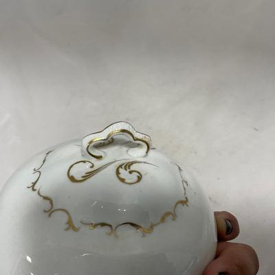 -120- White with Gold Accents | Insert | Marked | Covered Butter Dish
