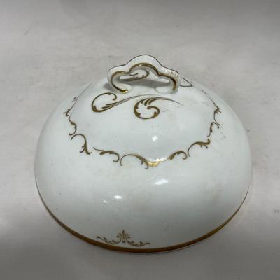 -120- White with Gold Accents | Insert | Marked | Covered Butter Dish