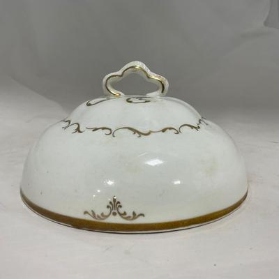 -120- White with Gold Accents | Insert | Marked | Covered Butter Dish