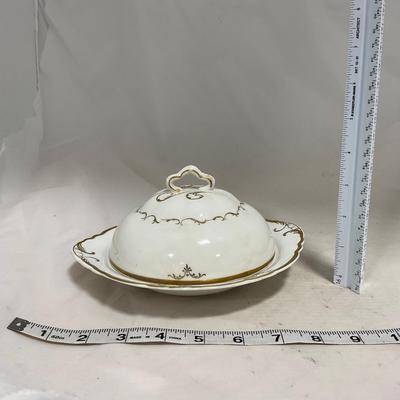 -120- White with Gold Accents | Insert | Marked | Covered Butter Dish