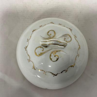 -120- White with Gold Accents | Insert | Marked | Covered Butter Dish