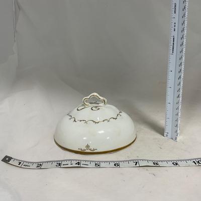 -120- White with Gold Accents | Insert | Marked | Covered Butter Dish