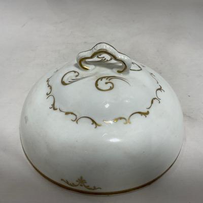 -120- White with Gold Accents | Insert | Marked | Covered Butter Dish