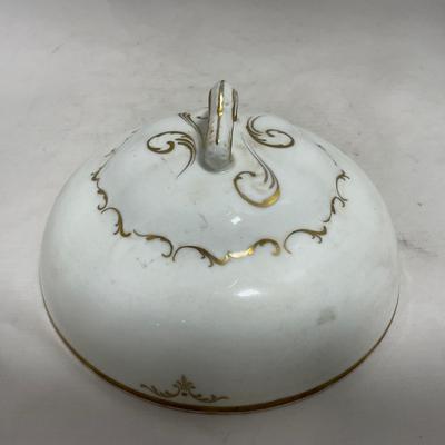 -120- White with Gold Accents | Insert | Marked | Covered Butter Dish