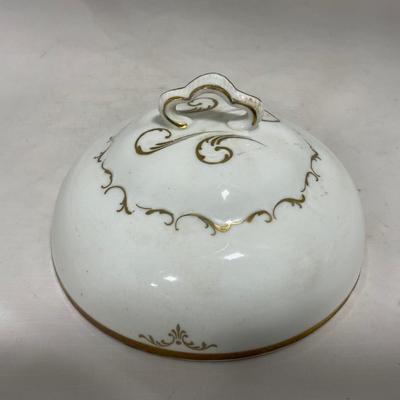 -120- White with Gold Accents | Insert | Marked | Covered Butter Dish