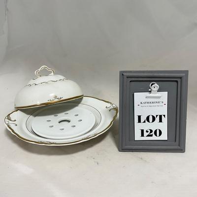 -120- White with Gold Accents | Insert | Marked | Covered Butter Dish