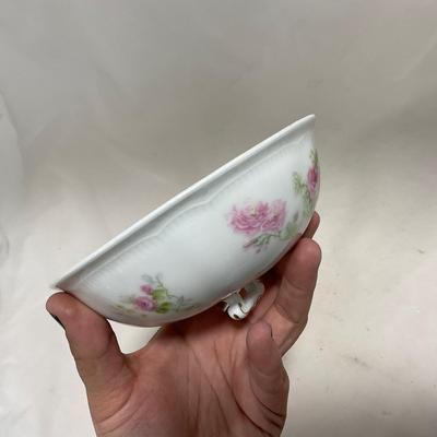 -121- White & Floral | Marked | Covered Butter Dish