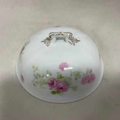 -121- White & Floral | Marked | Covered Butter Dish