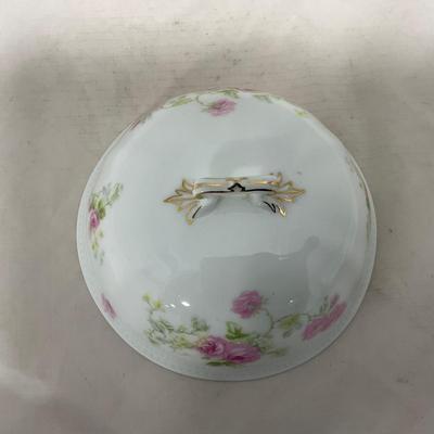 -121- White & Floral | Marked | Covered Butter Dish
