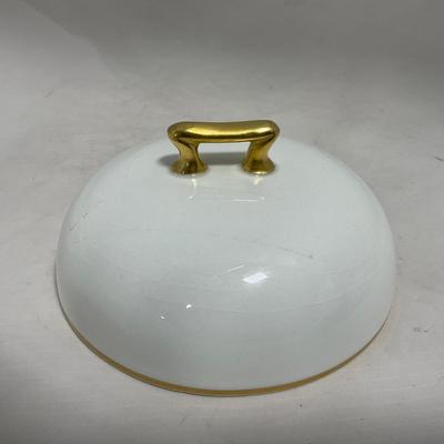 -122- White & Gold Accent | Insert | Marked | Covered Butter Dish