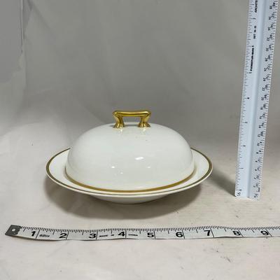 -122- White & Gold Accent | Insert | Marked | Covered Butter Dish