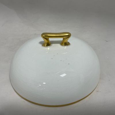 -122- White & Gold Accent | Insert | Marked | Covered Butter Dish
