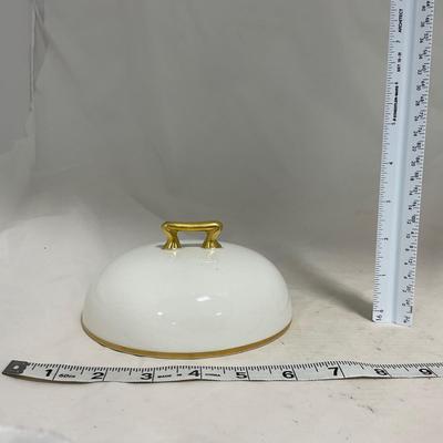 -122- White & Gold Accent | Insert | Marked | Covered Butter Dish
