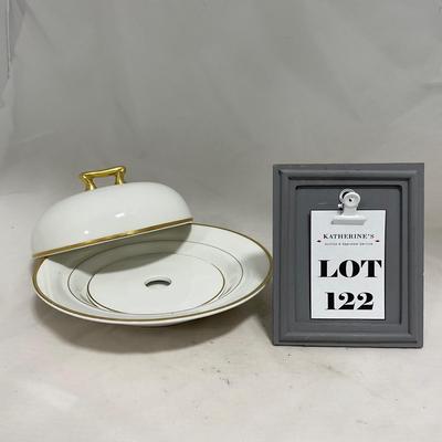 -122- White & Gold Accent | Insert | Marked | Covered Butter Dish