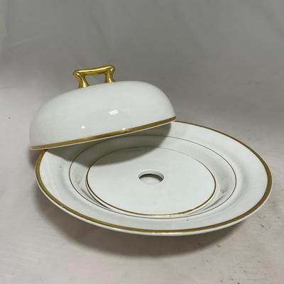 -122- White & Gold Accent | Insert | Marked | Covered Butter Dish