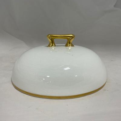 -122- White & Gold Accent | Insert | Marked | Covered Butter Dish