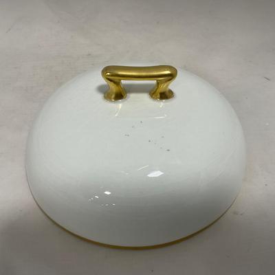 -122- White & Gold Accent | Insert | Marked | Covered Butter Dish