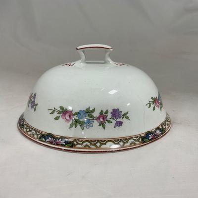 -123- White & Floral | Marked | Covered Butter Dish