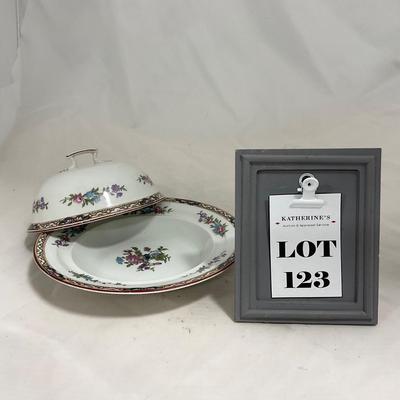-123- White & Floral | Marked | Covered Butter Dish
