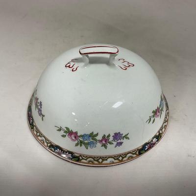-123- White & Floral | Marked | Covered Butter Dish