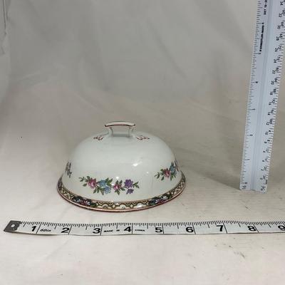 -123- White & Floral | Marked | Covered Butter Dish