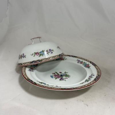 -123- White & Floral | Marked | Covered Butter Dish